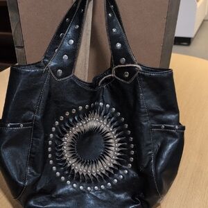 Chic Black Studded Leather-Like Shoulder Bag
